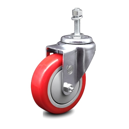 Service Caster 4 Inch Red Polyurethane Wheel Swivel 3/8 Inch Threaded Stem Caster SCC SCC-TS20S414-PPUB-RED-381615